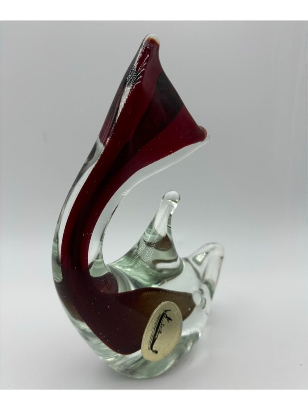 Mid Century Venetian Sommerso Art Glass Dolphin Sculpture